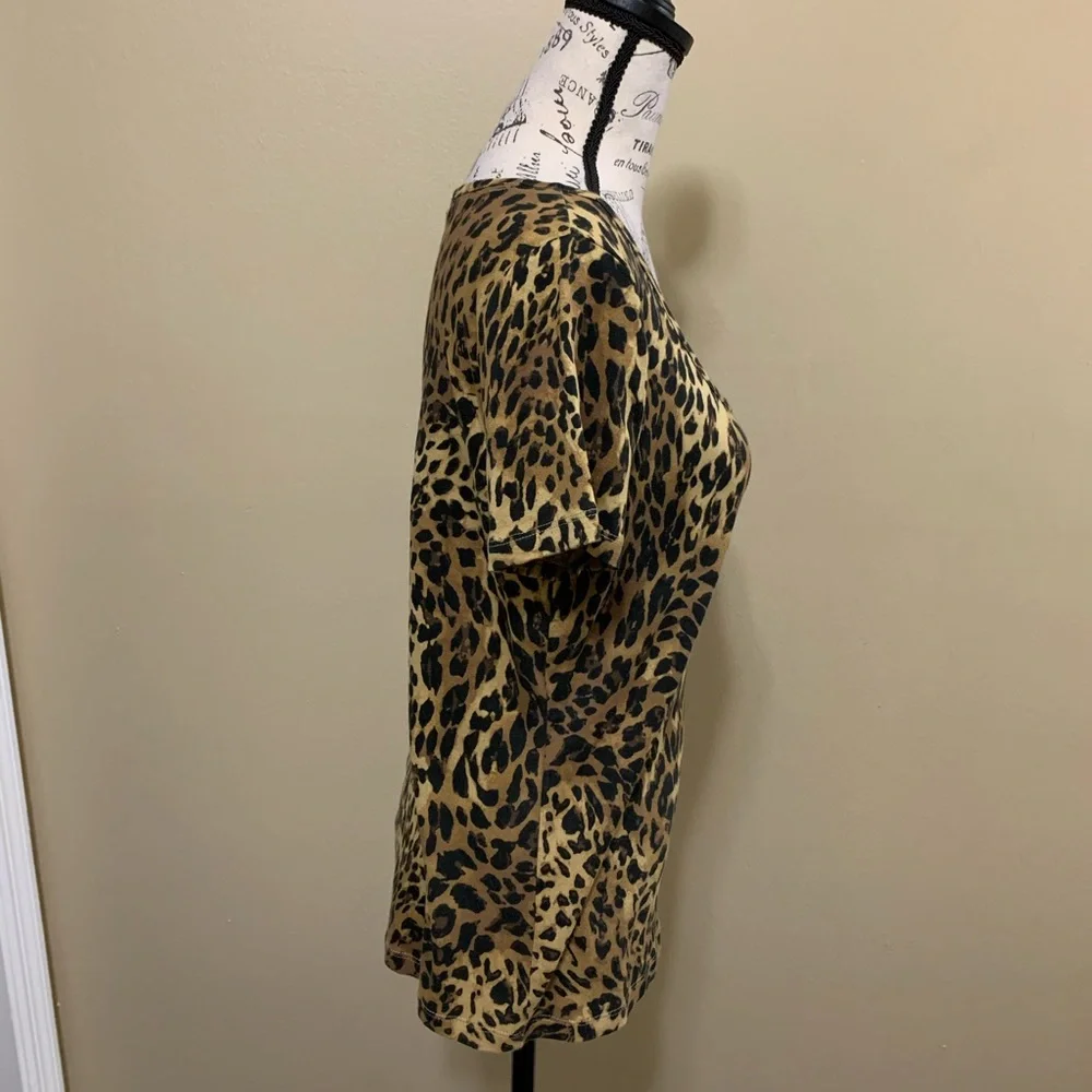 Chaps Leopard Animal Print Short Sleeve Large Top - Picture 6 of 11